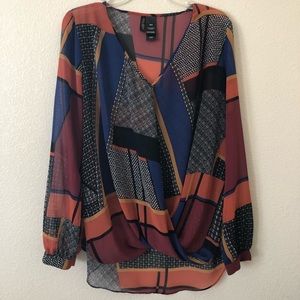 Sheer Bisou blouse patchwork print tunic